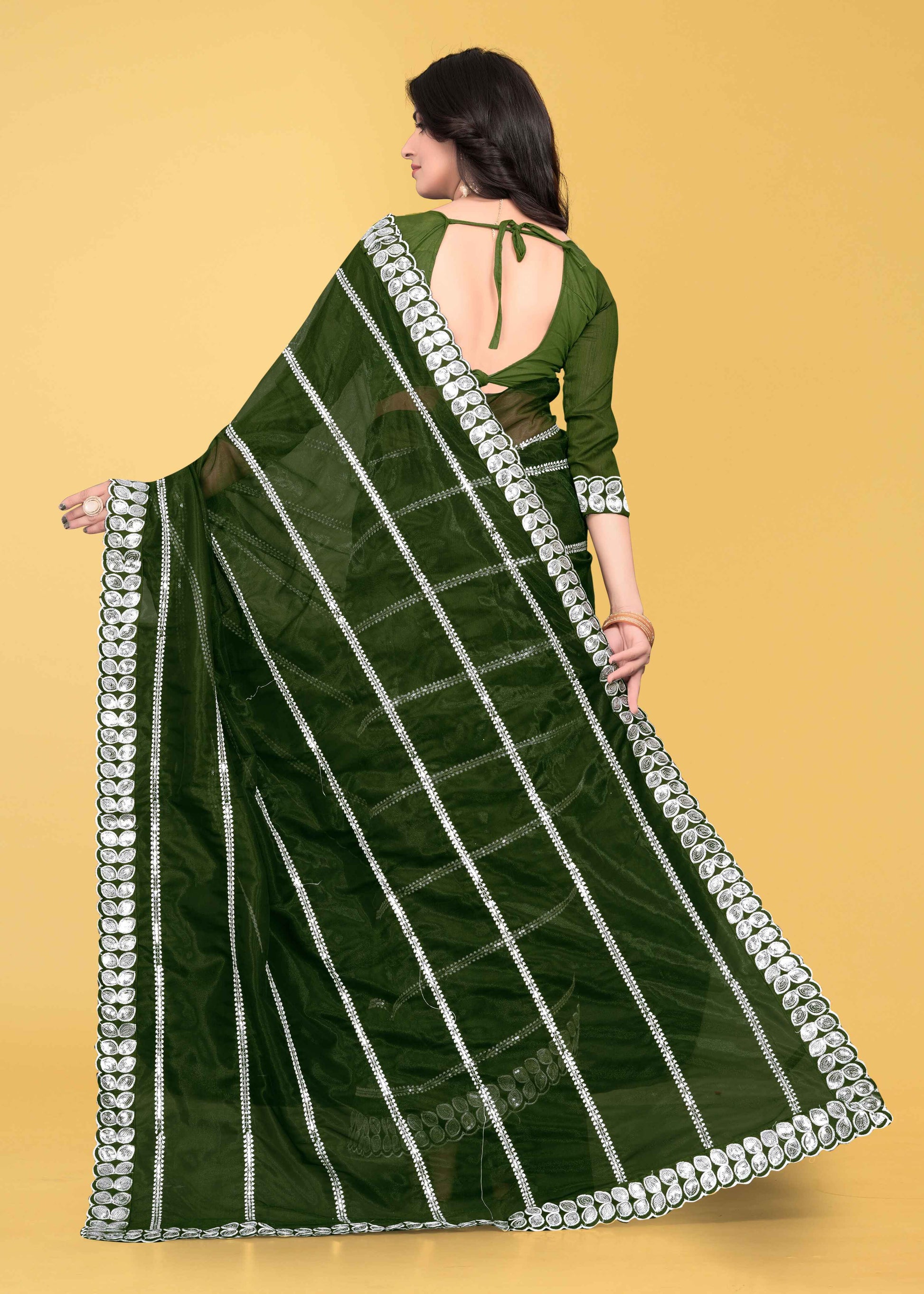 Stylish Lycra Blend Saree with Sequins & Lace Detailing – Avirat Designer Studio