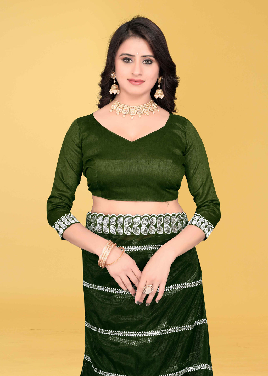 Stylish Lycra Blend Saree with Sequins & Lace Detailing – Avirat Designer Studio