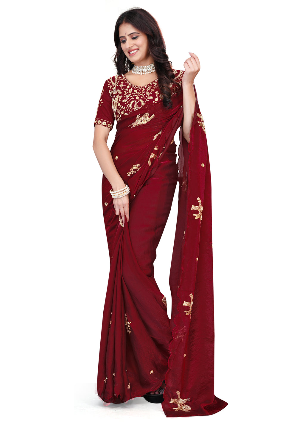 Elegant Beads Work Designer Saree with Embroidered Blouse-G