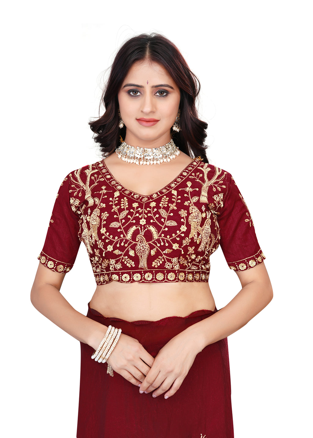 Heavy Zari Work Festive Saree with Detailed Hand-Placed Bead Embroidery - Maroon