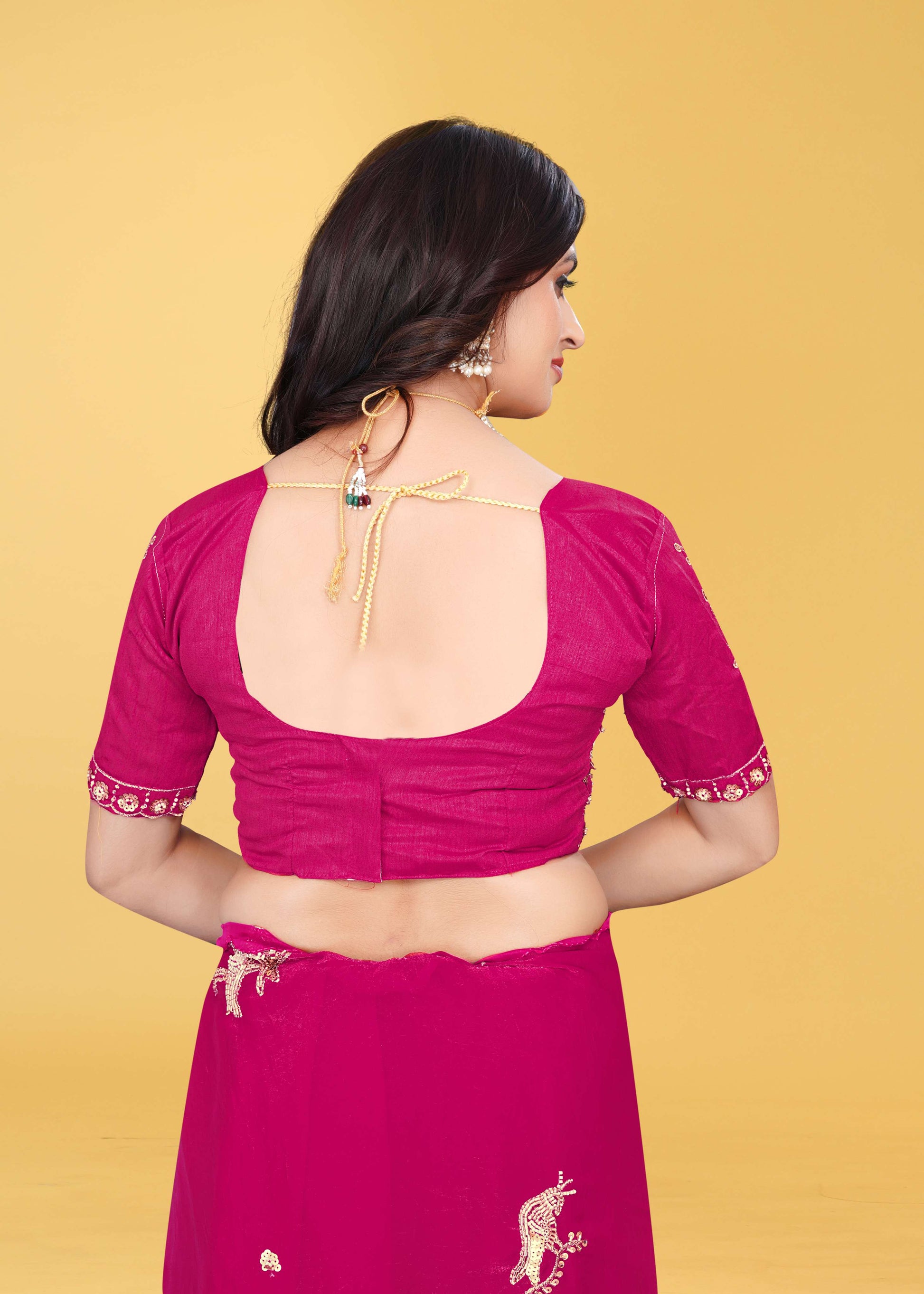 G-Heavy Zari Work Festive Saree with Detailed Hand-Placed Bead Embroidery