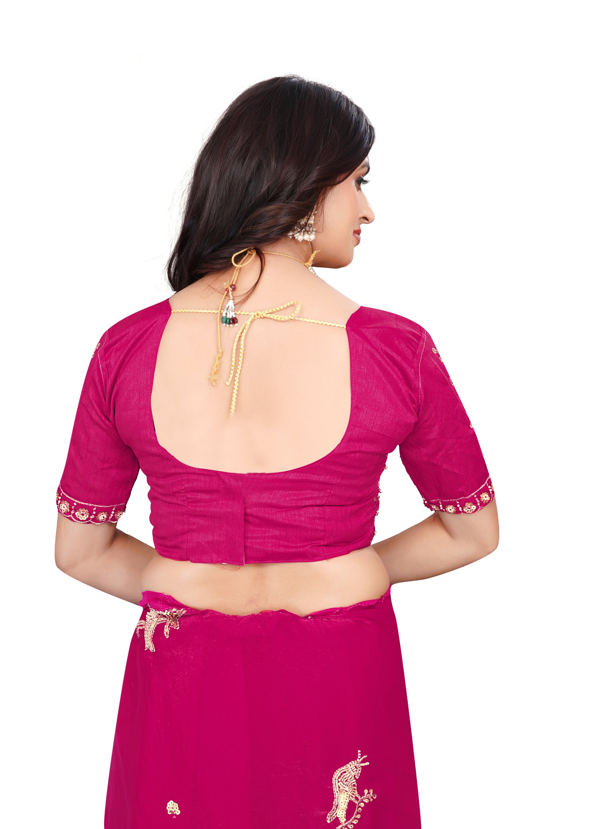 Heavy Zari Work Festive Saree with Detailed Hand-Placed Bead Embroidery - Pink