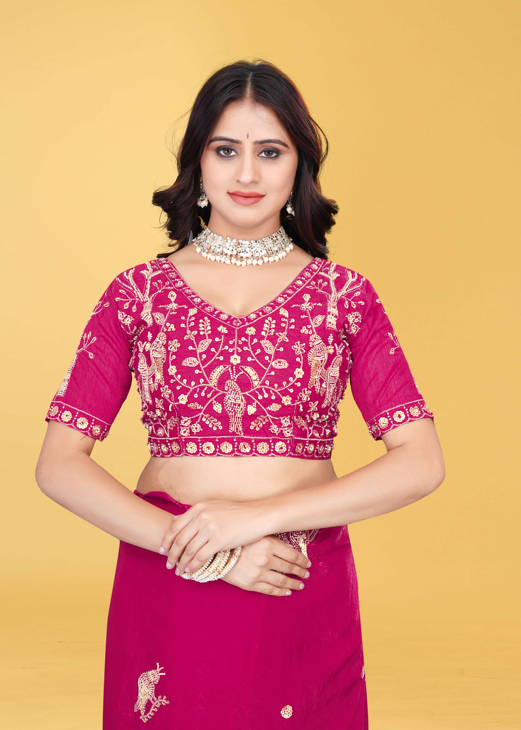 G-Heavy Zari Work Festive Saree with Detailed Hand-Placed Bead Embroidery