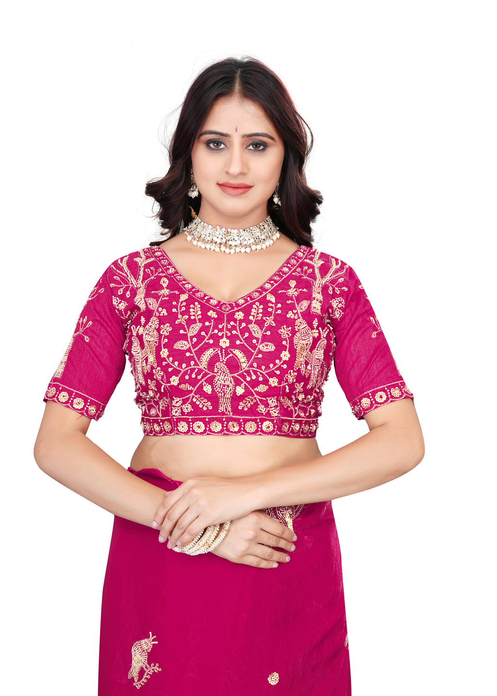 Heavy Zari Work Festive Saree with Detailed Hand-Placed Bead Embroidery - Pink