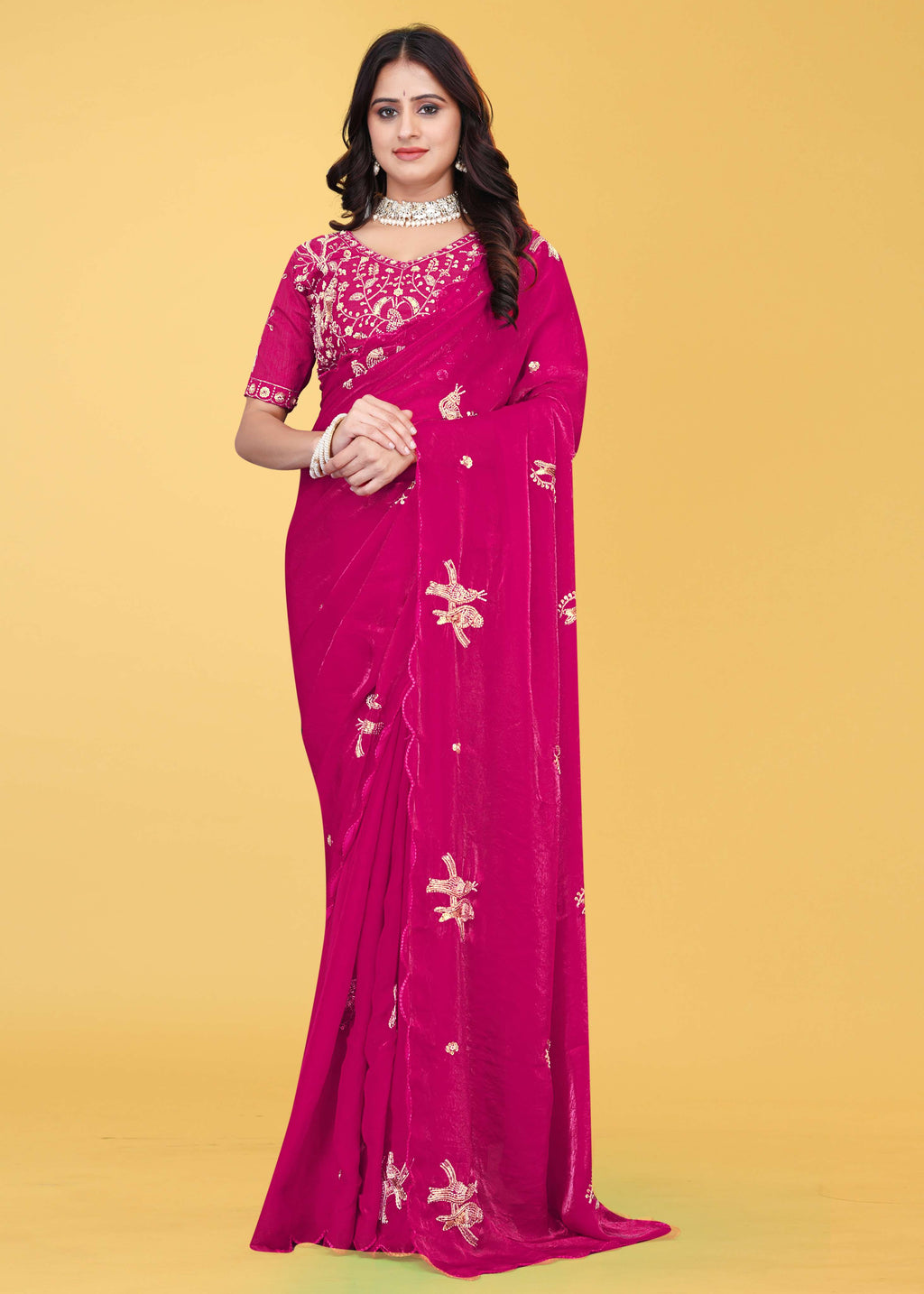 G-Heavy Zari Work Festive Saree with Detailed Hand-Placed Bead Embroidery