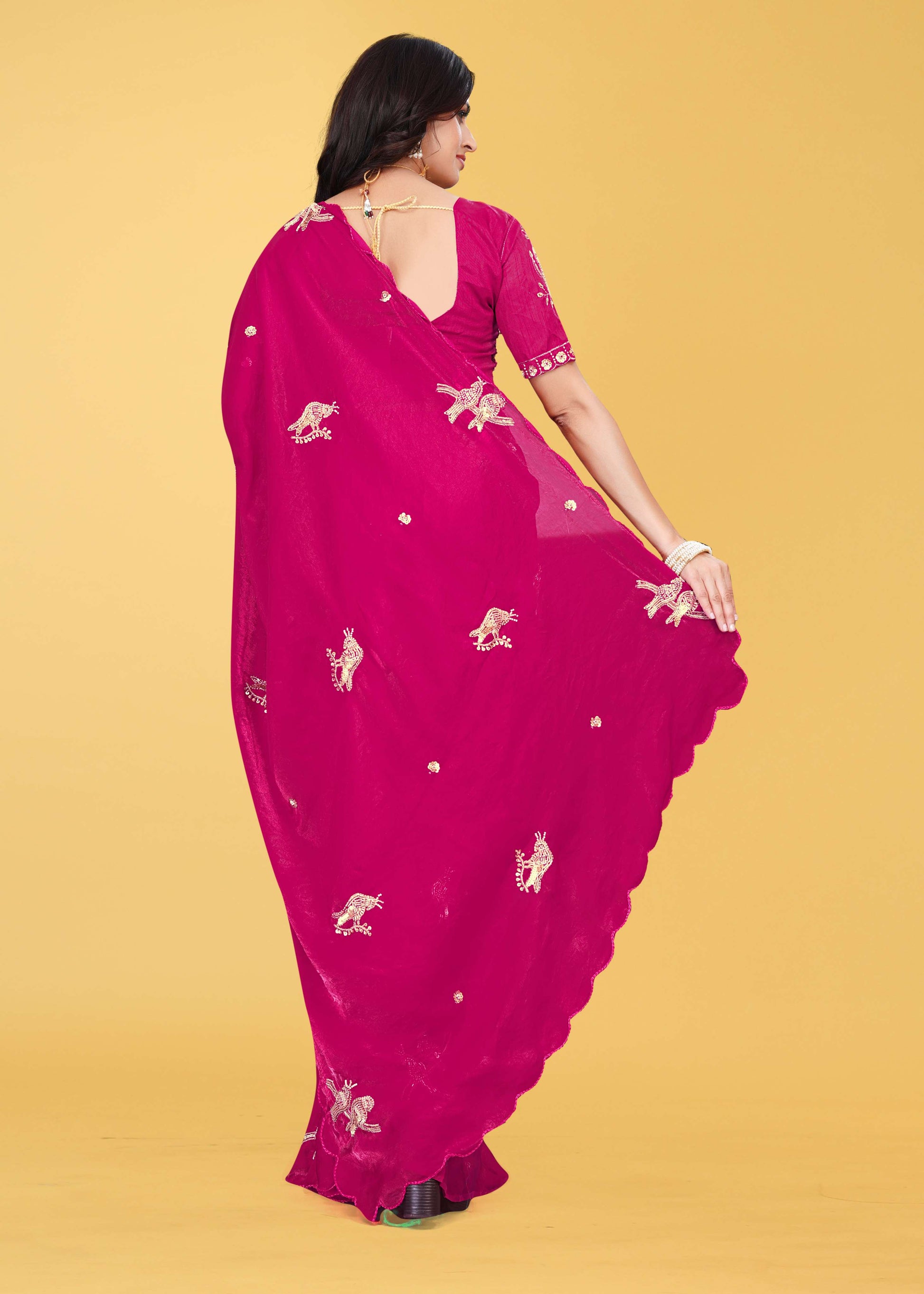 G-Heavy Zari Work Festive Saree with Detailed Hand-Placed Bead Embroidery