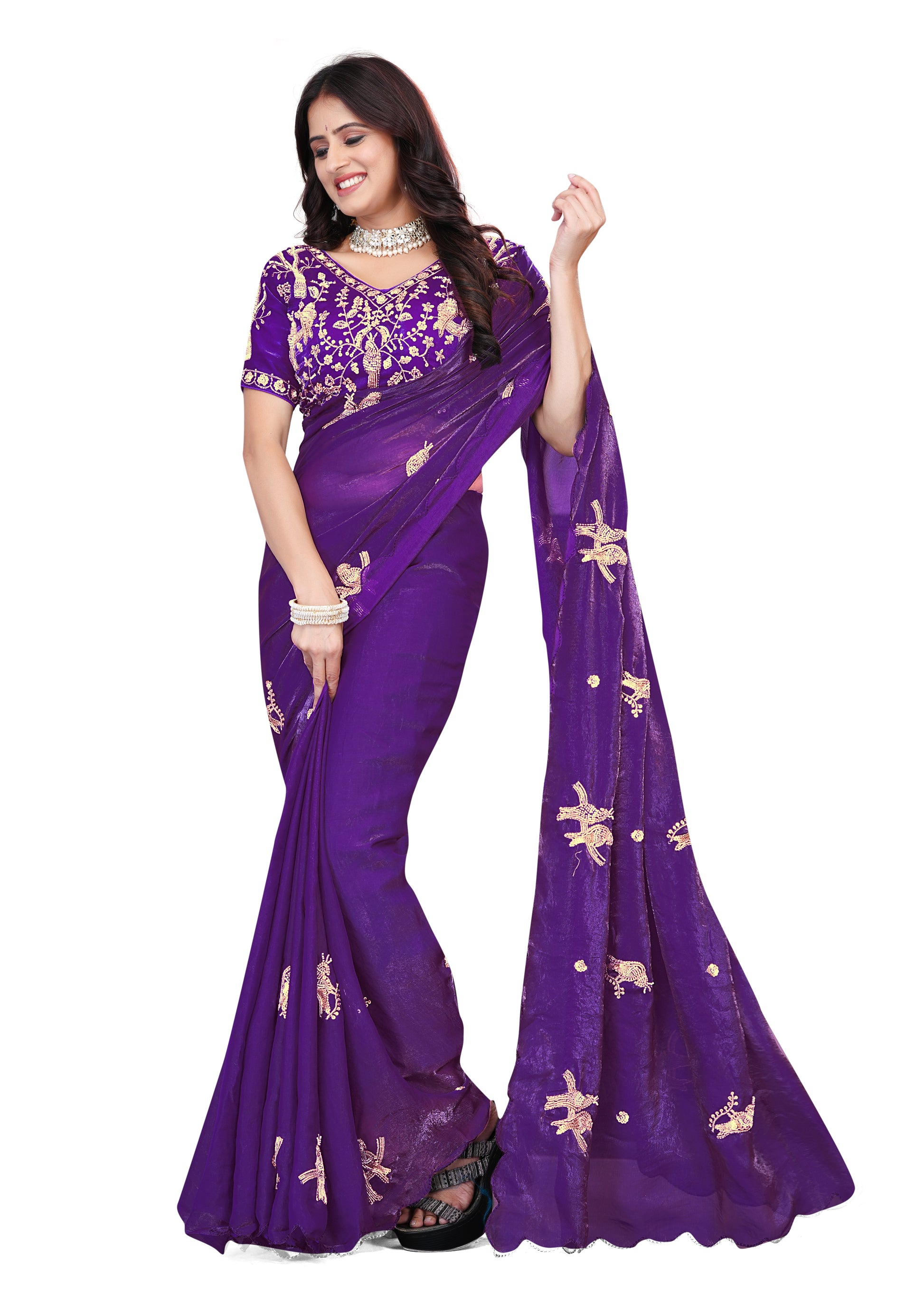 Elegant Beads Work Designer Saree with Embroidered Blouse-G