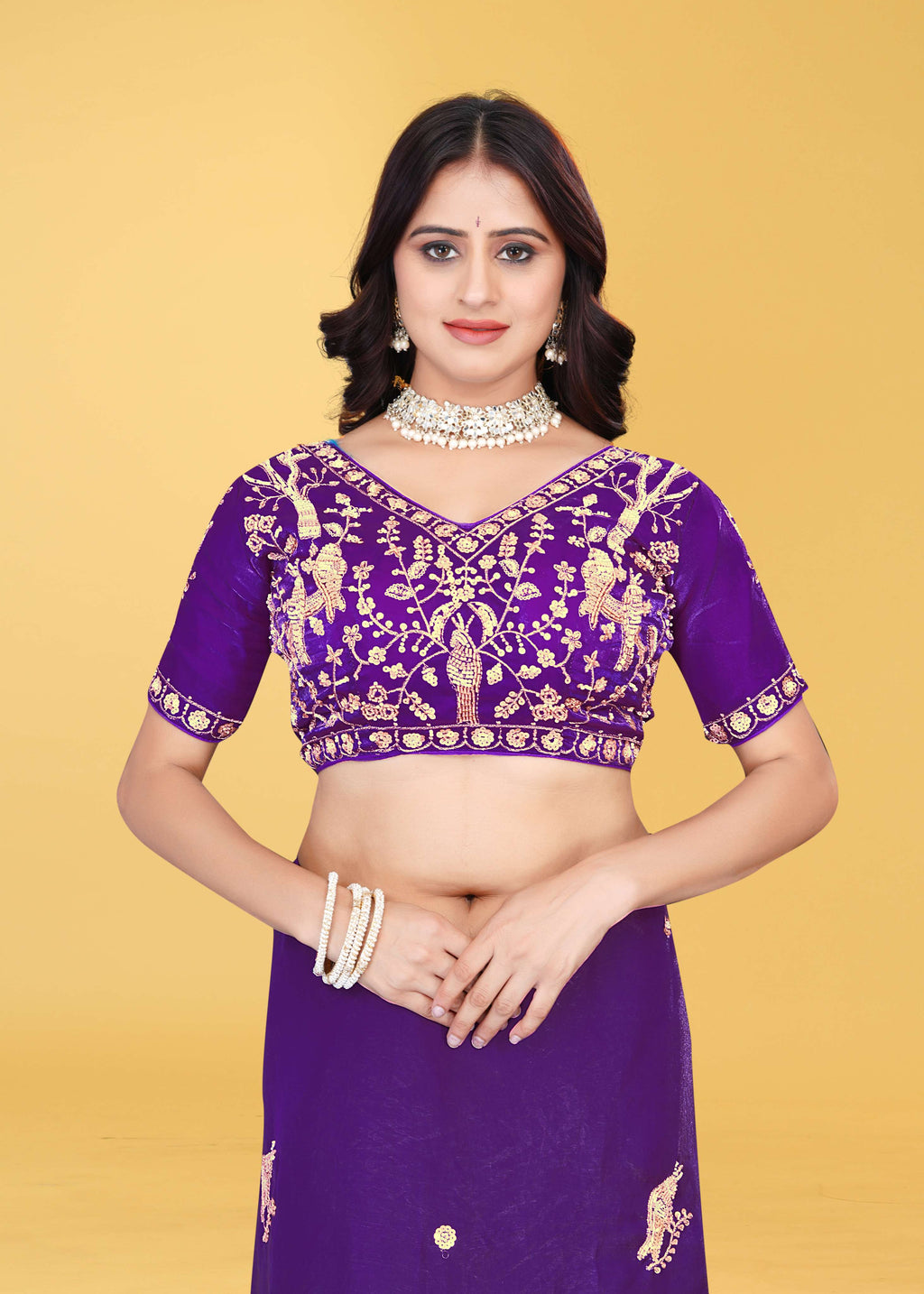 G-Heavy Zari Work Festive Saree with Detailed Hand-Placed Bead Embroidery