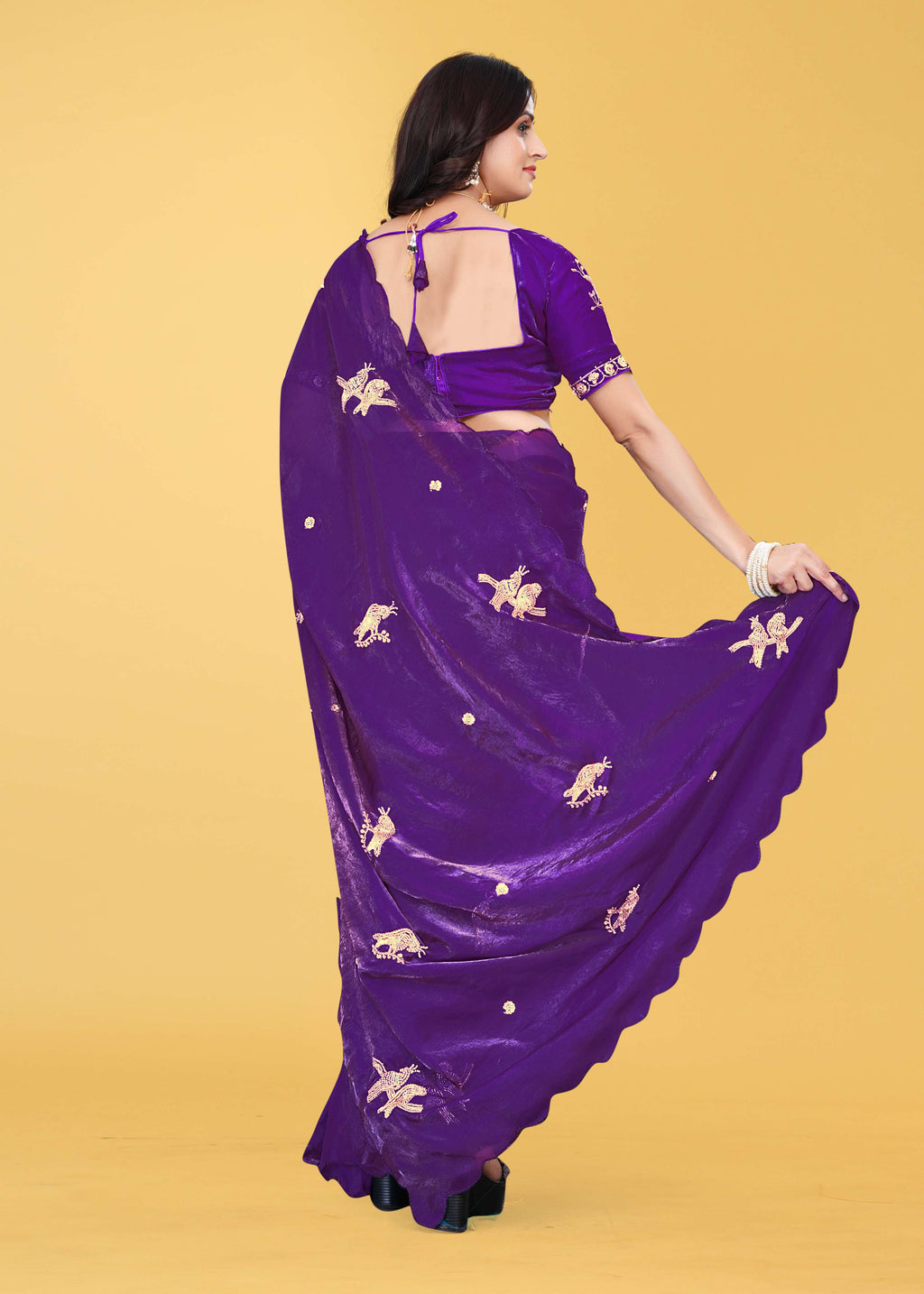 G-Heavy Zari Work Festive Saree with Detailed Hand-Placed Bead Embroidery