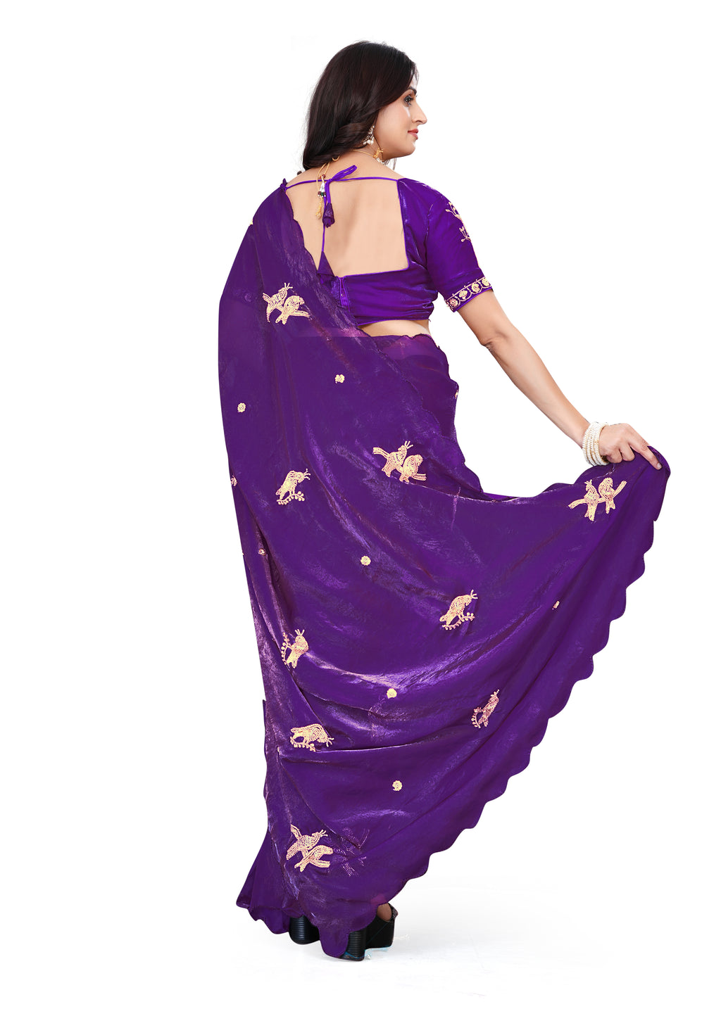 Heavy Zari Work Festive Saree with Detailed Hand-Placed Bead Embroidery - Light Purple