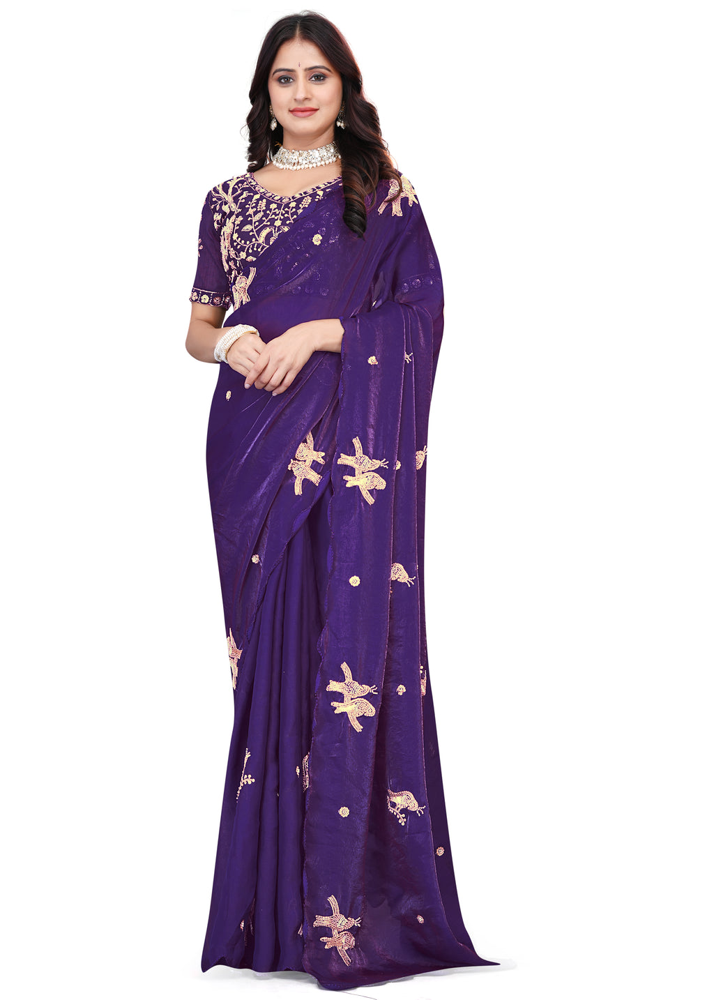 Elegant Beads Work Designer Saree with Embroidered Blouse-G