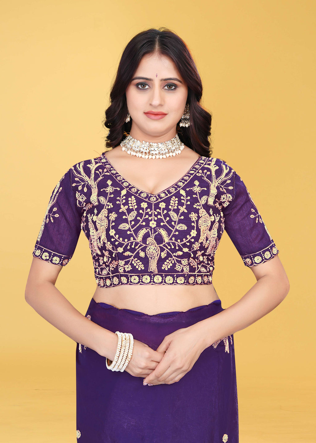 G-Heavy Zari Work Festive Saree with Detailed Hand-Placed Bead Embroidery