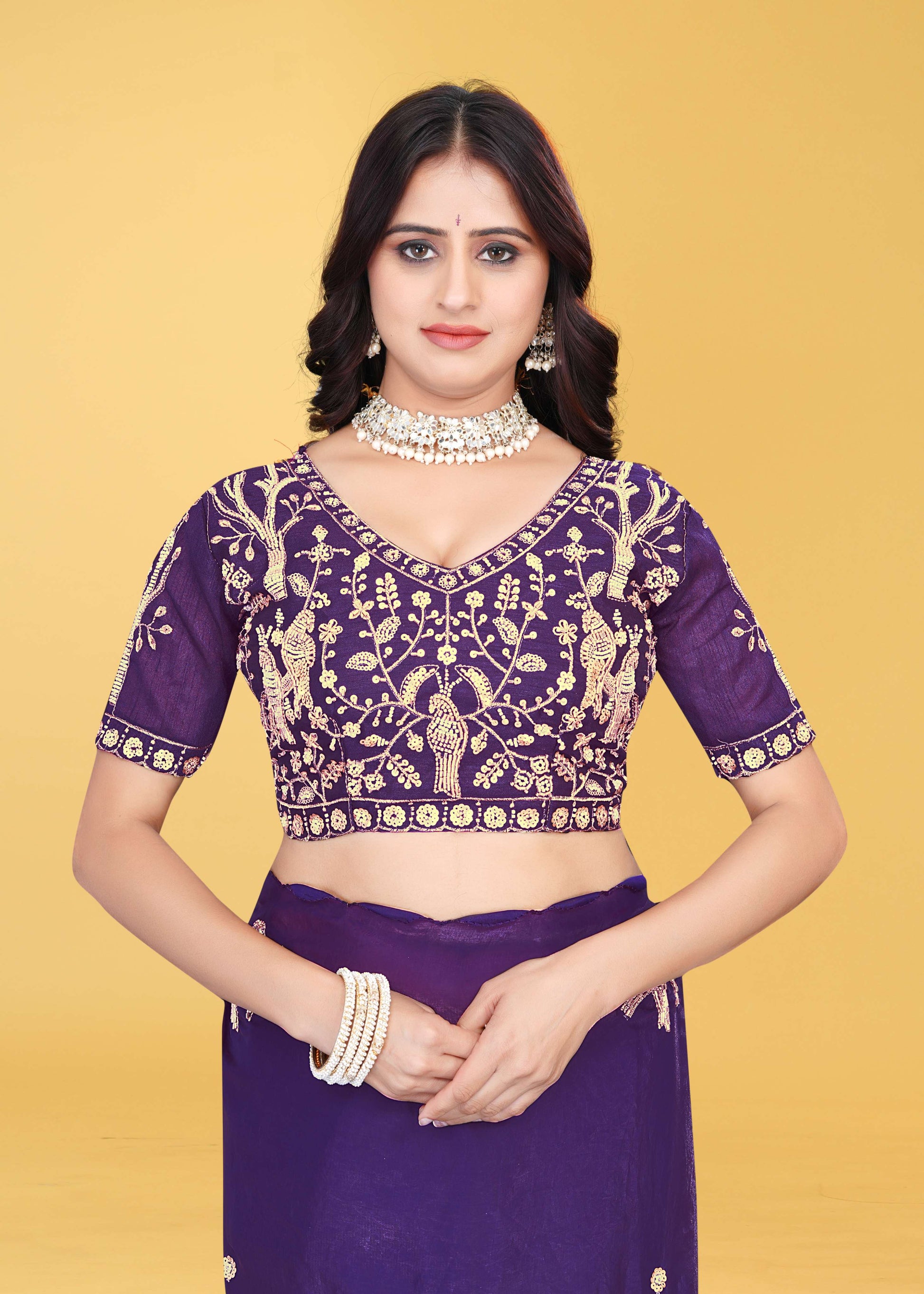 G-Heavy Zari Work Festive Saree with Detailed Hand-Placed Bead Embroidery