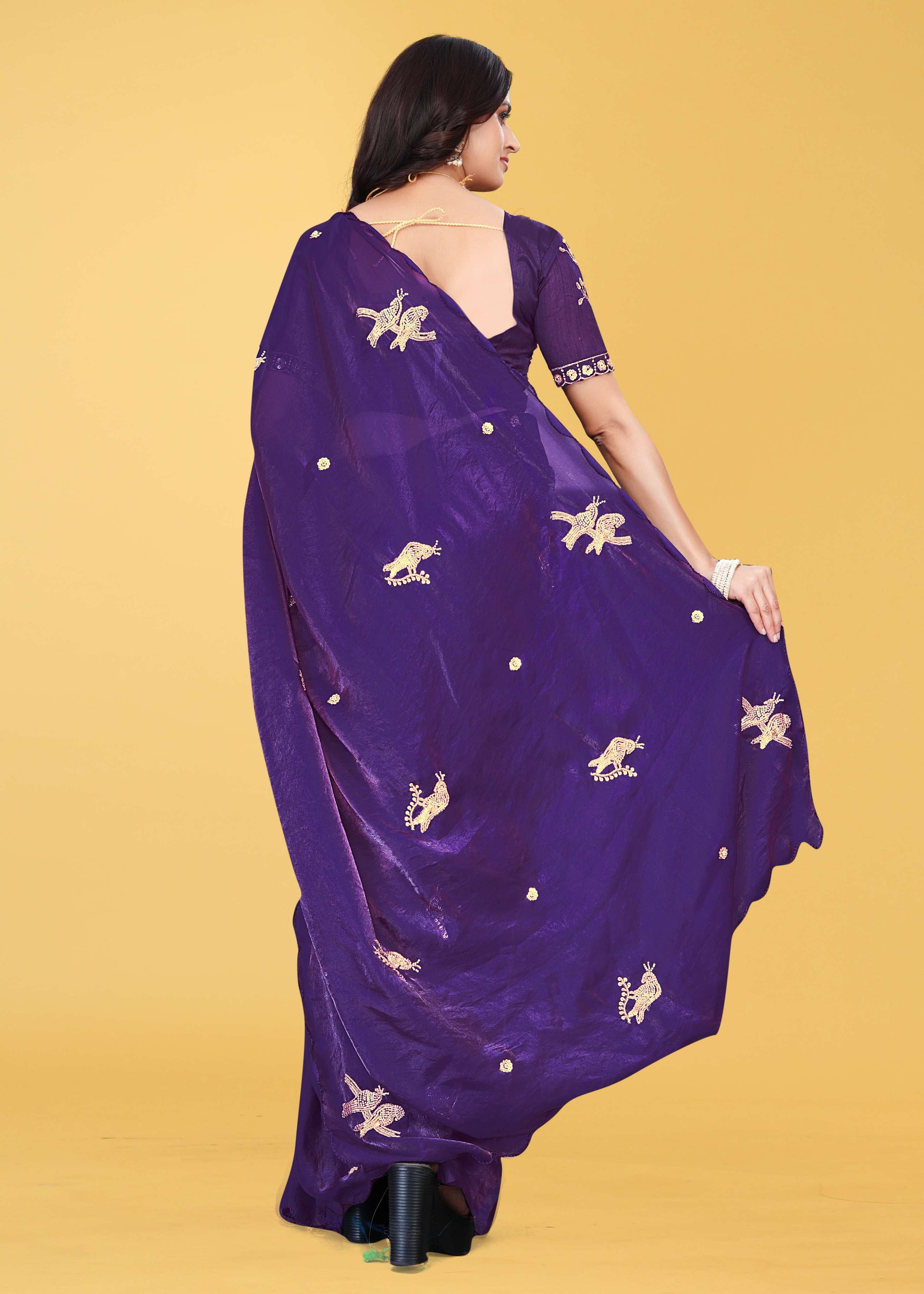 G-Heavy Zari Work Festive Saree with Detailed Hand-Placed Bead Embroidery