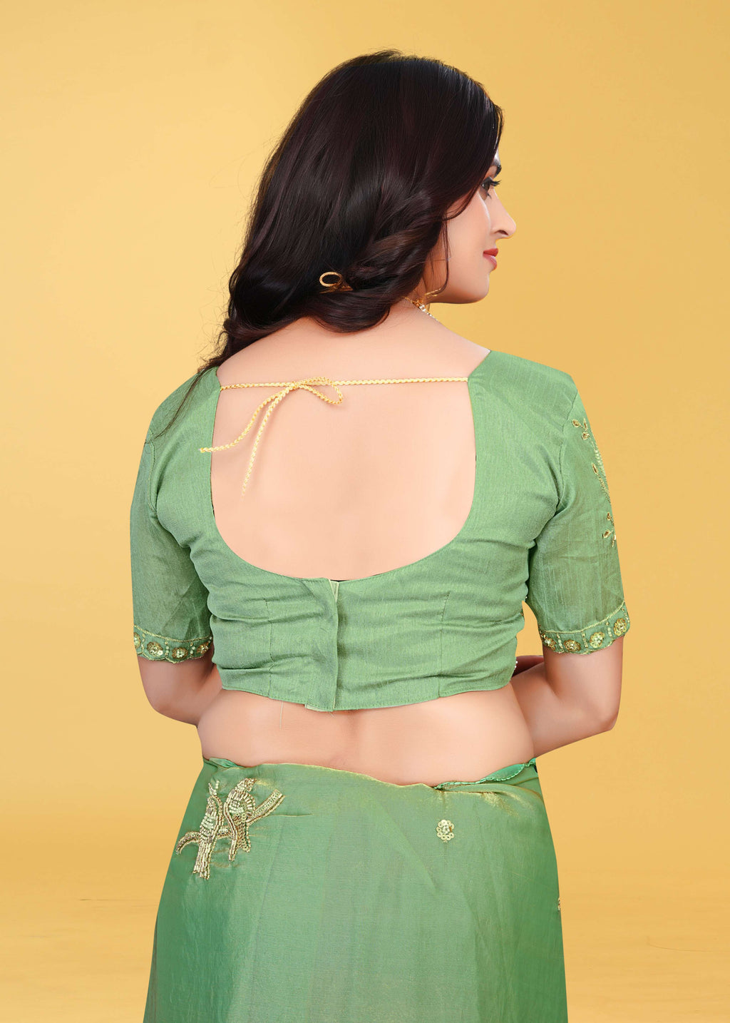 G-Heavy Zari Work Festive Saree with Detailed Hand-Placed Bead Embroidery