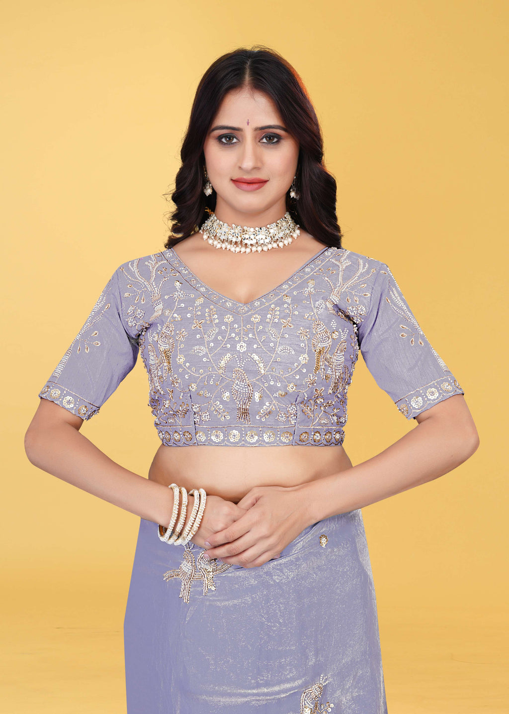 G-Heavy Zari Work Festive Saree with Detailed Hand-Placed Bead Embroidery