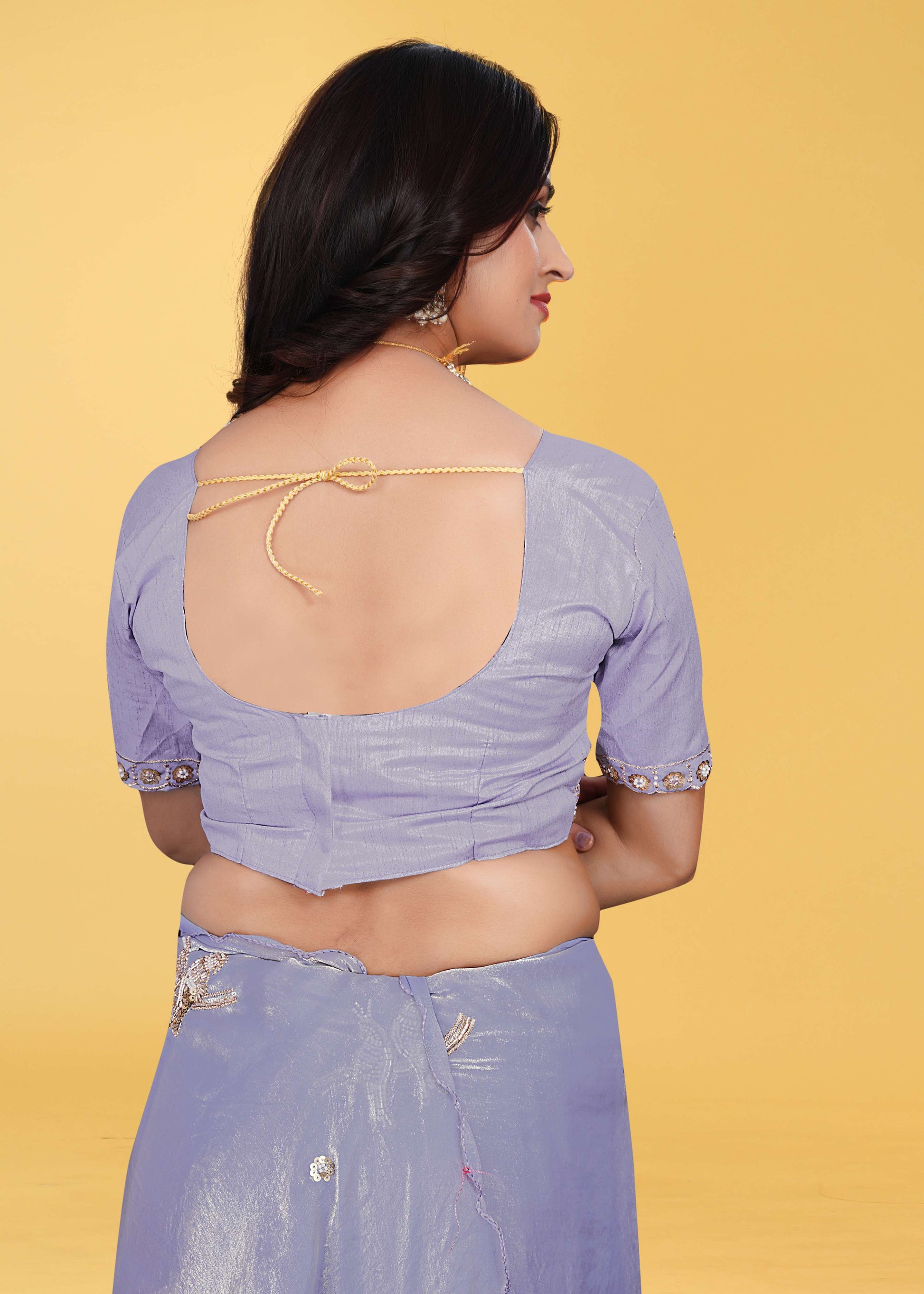 G-Heavy Zari Work Festive Saree with Detailed Hand-Placed Bead Embroidery