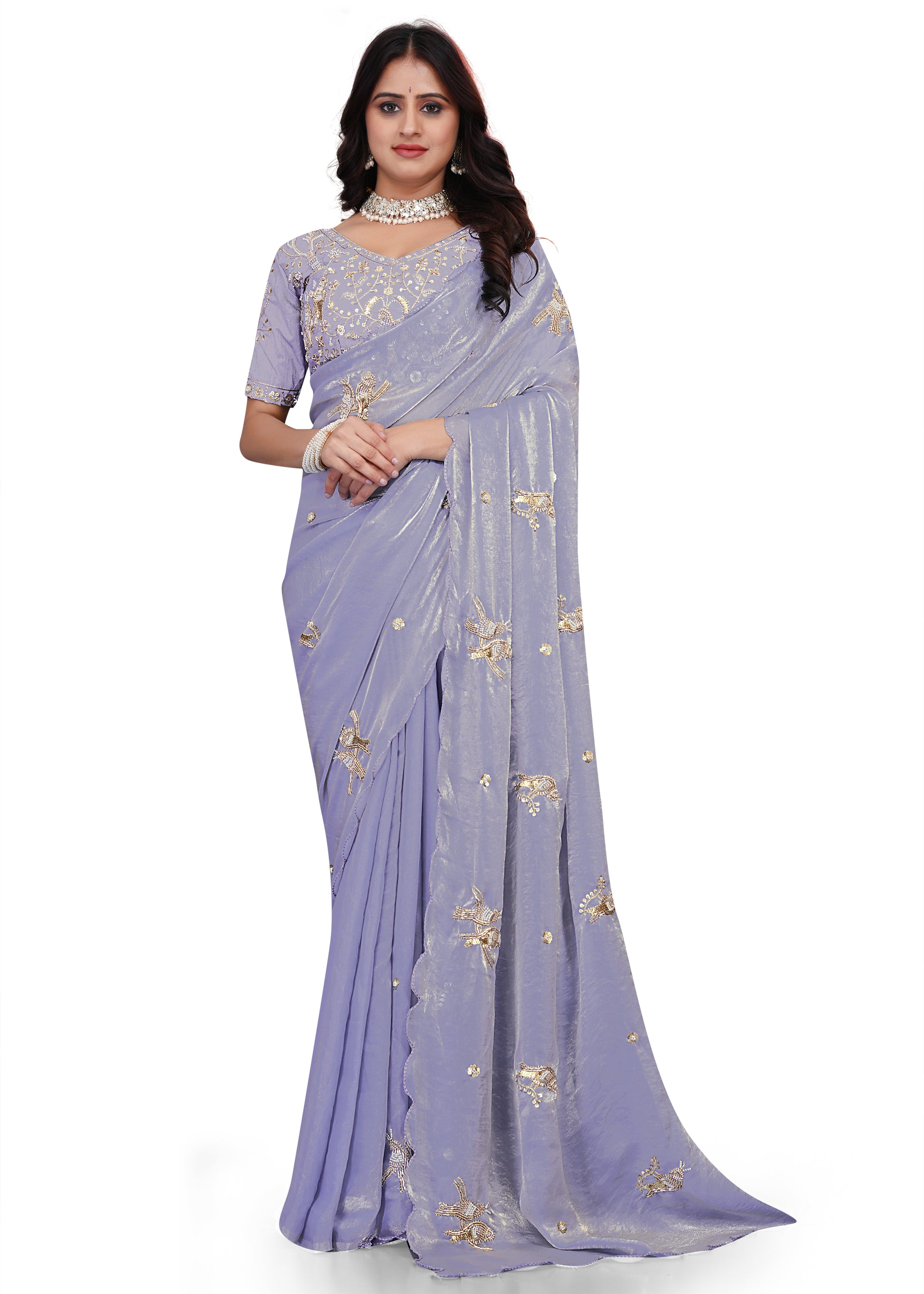 Elegant Beads Work Designer Saree with Embroidered Blouse-G