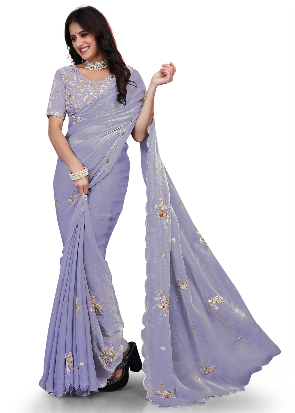 Elegant Beads Work Designer Saree with Embroidered Blouse-G