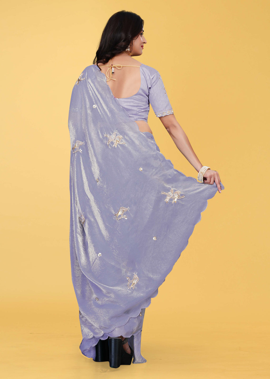 G-Heavy Zari Work Festive Saree with Detailed Hand-Placed Bead Embroidery