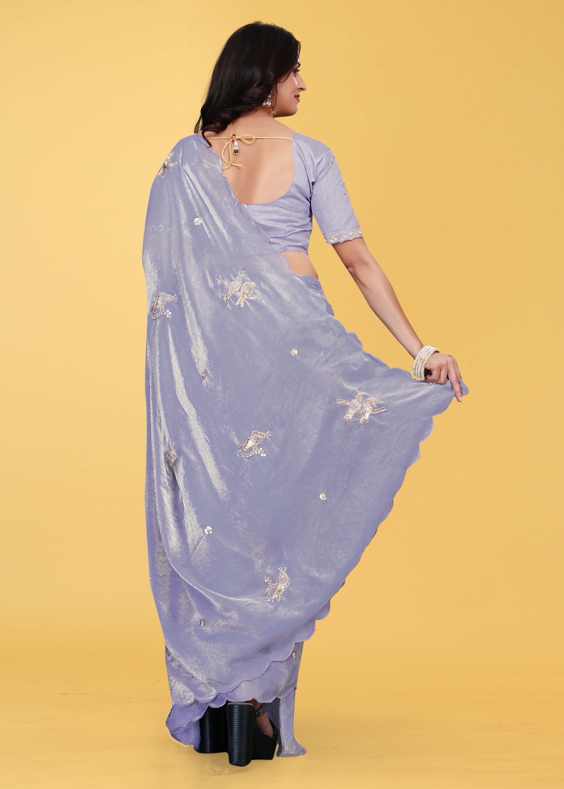 G-Heavy Zari Work Festive Saree with Detailed Hand-Placed Bead Embroidery