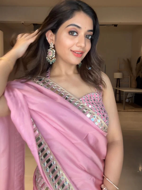 Handcrafted Saree with Intricate Embroidery and Mirror Detailing – Avirat Designer Studio