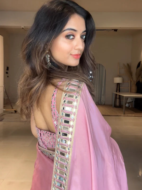 Handcrafted Saree with Intricate Embroidery and Mirror Detailing – Avirat Designer Studio