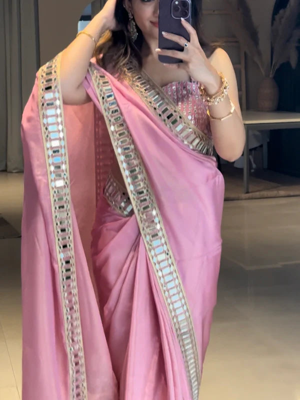 Handcrafted Saree with Intricate Embroidery and Mirror Detailing – Avirat Designer Studio