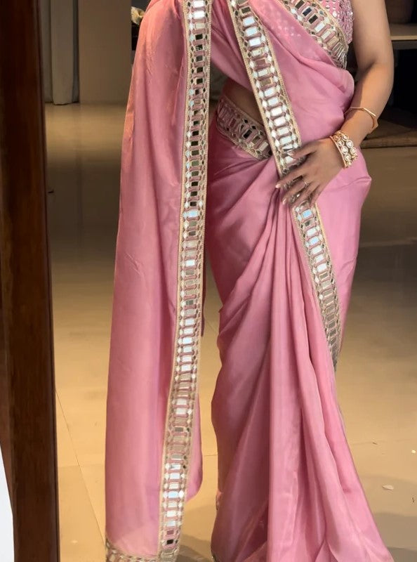 Handcrafted Saree with Intricate Embroidery and Mirror Detailing – Avirat Designer Studio