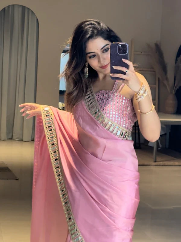 Handcrafted Saree with Intricate Embroidery and Mirror Detailing – Avirat Designer Studio
