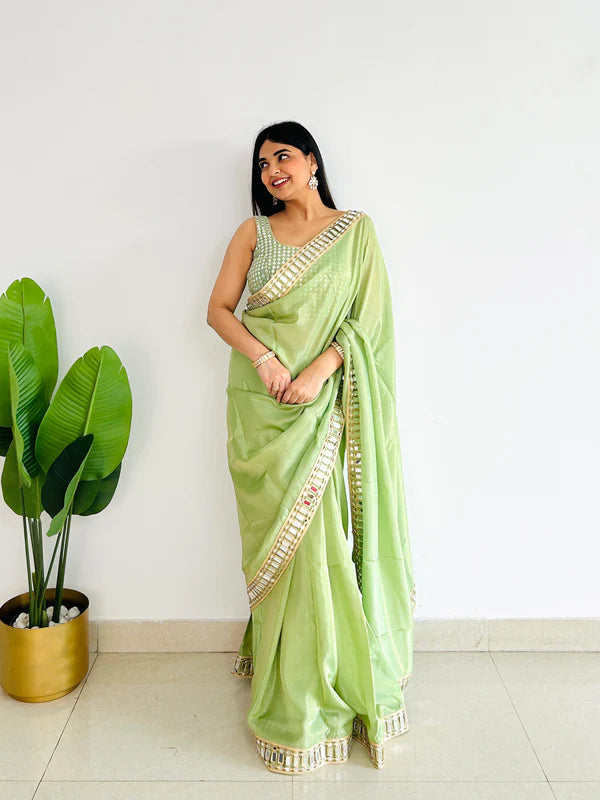 Handcrafted Saree with Intricate Embroidery and Mirror Detailing – Avirat Designer Studio