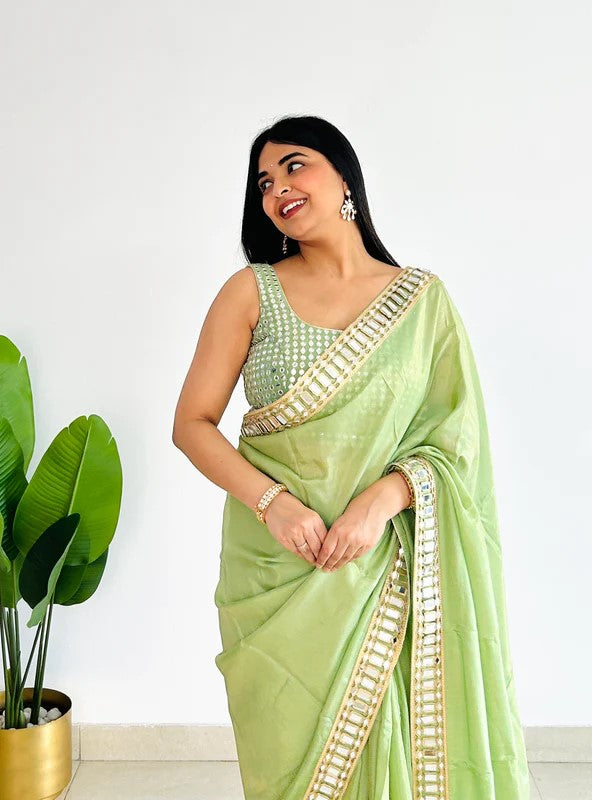 Handcrafted Saree with Intricate Embroidery and Mirror Detailing – Avirat Designer Studio