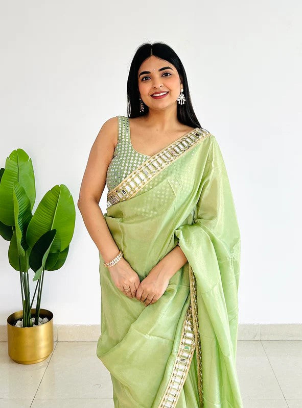 G-Designer Saree with Real Mirror Work Border and Heavy Embellished Blouse