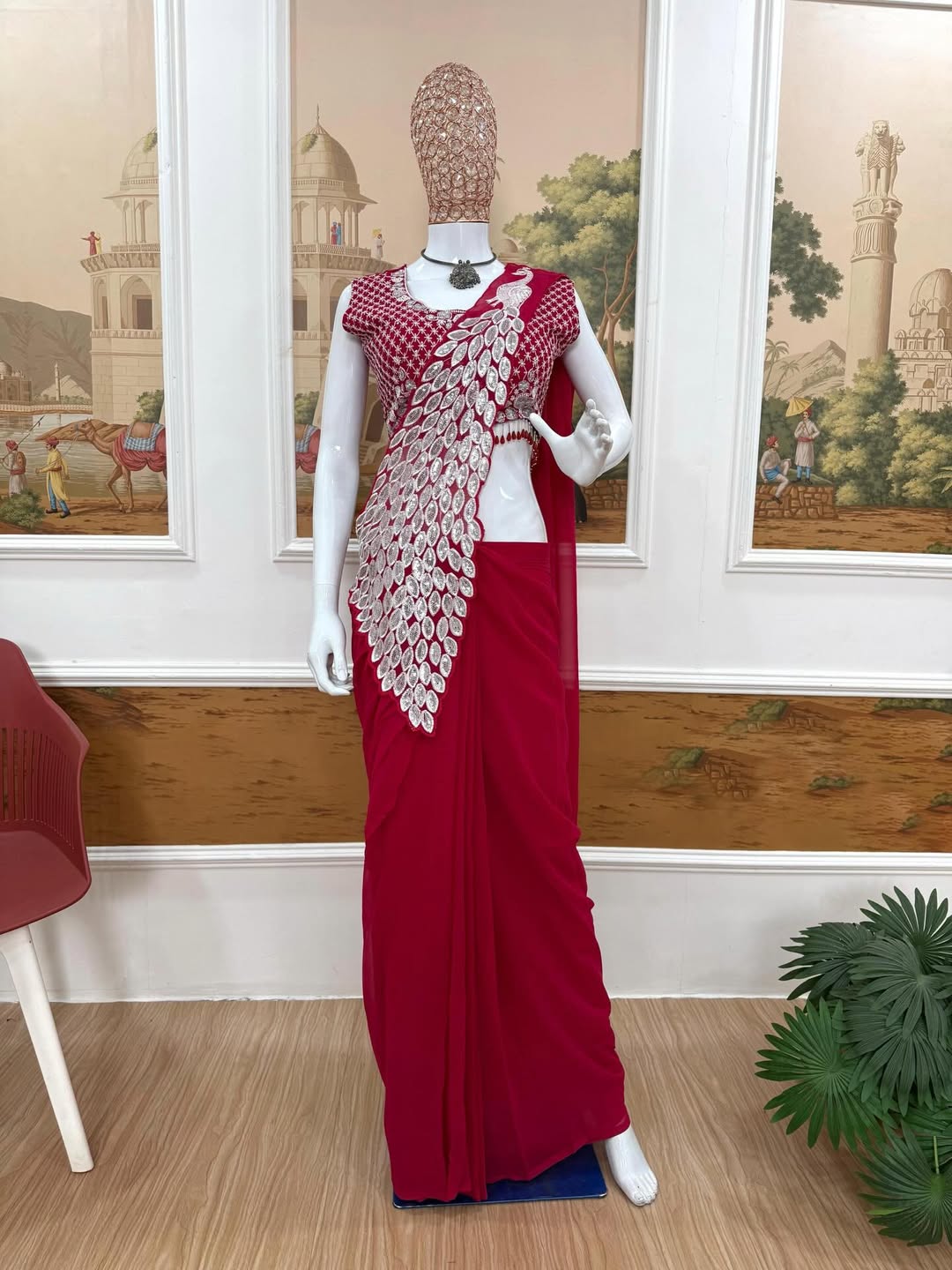 TRENDING READY TO WEAR SAREE WITH FULLY EMBROIDERED STYLIST BLOUSE