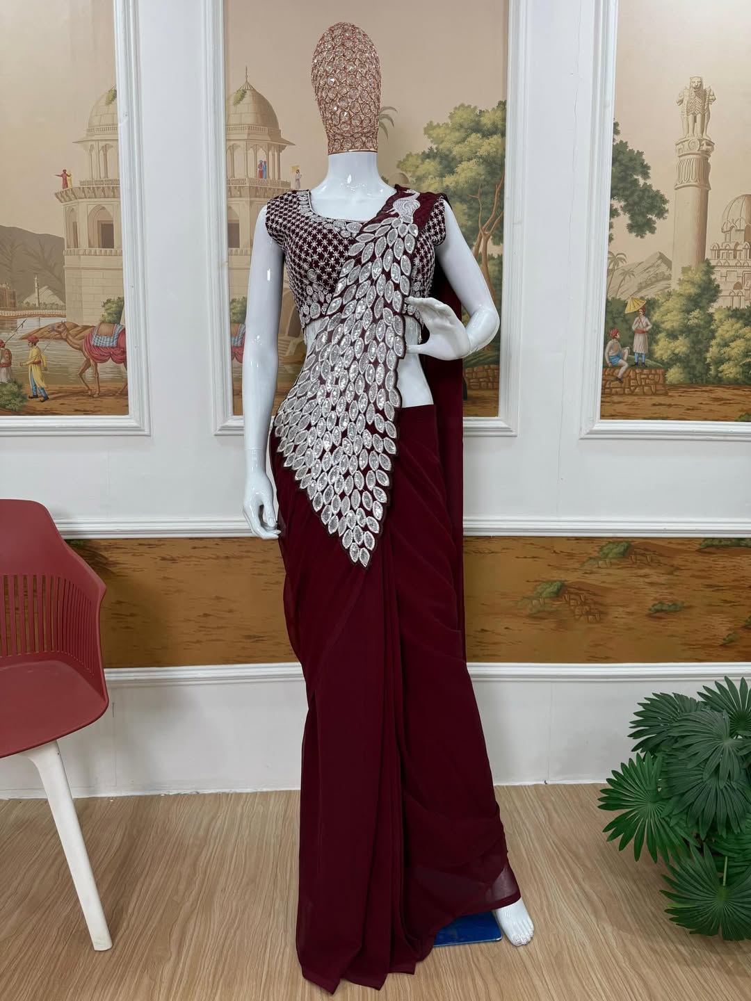 TRENDING READY TO WEAR SAREE WITH FULLY EMBROIDERED STYLIST BLOUSE