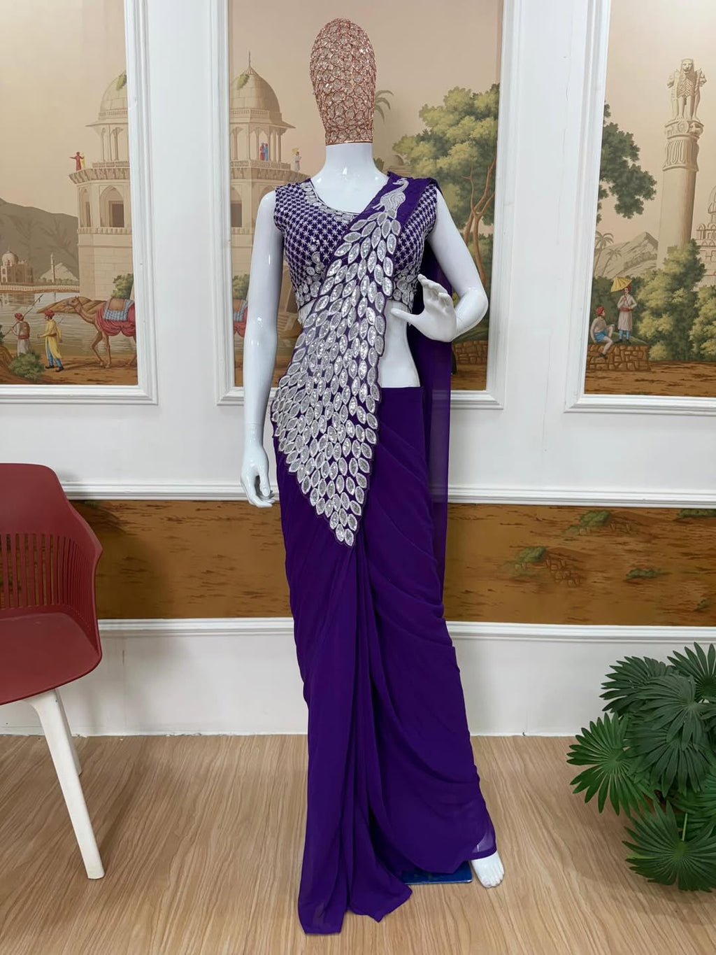 TRENDING READY TO WEAR SAREE WITH FULLY EMBROIDERED STYLIST BLOUSE