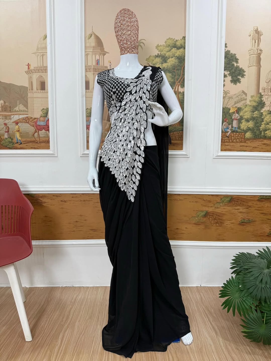 TRENDING READY TO WEAR SAREE WITH FULLY EMBROIDERED STYLIST BLOUSE