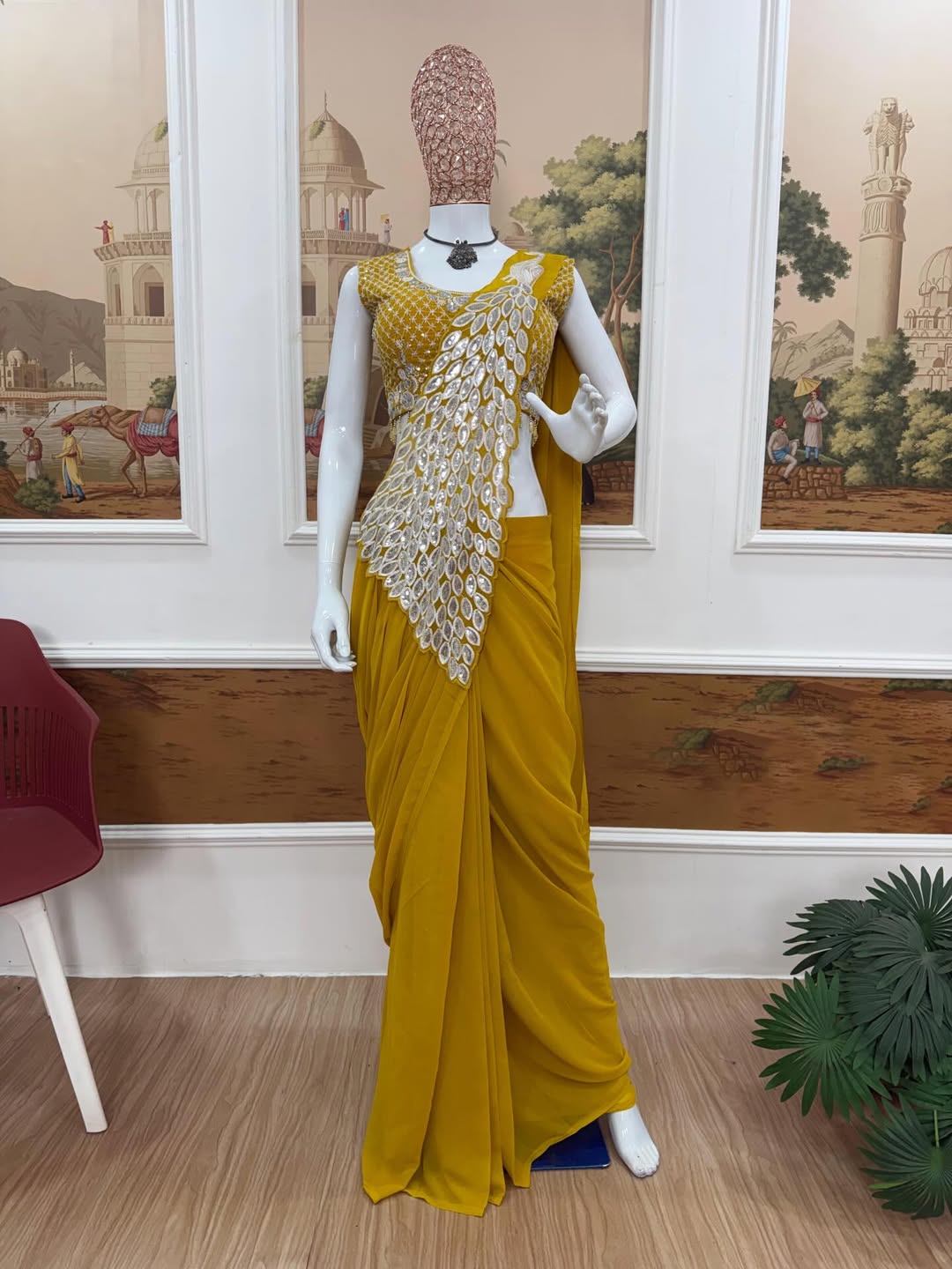 TRENDING READY TO WEAR SAREE WITH FULLY EMBROIDERED STYLIST BLOUSE