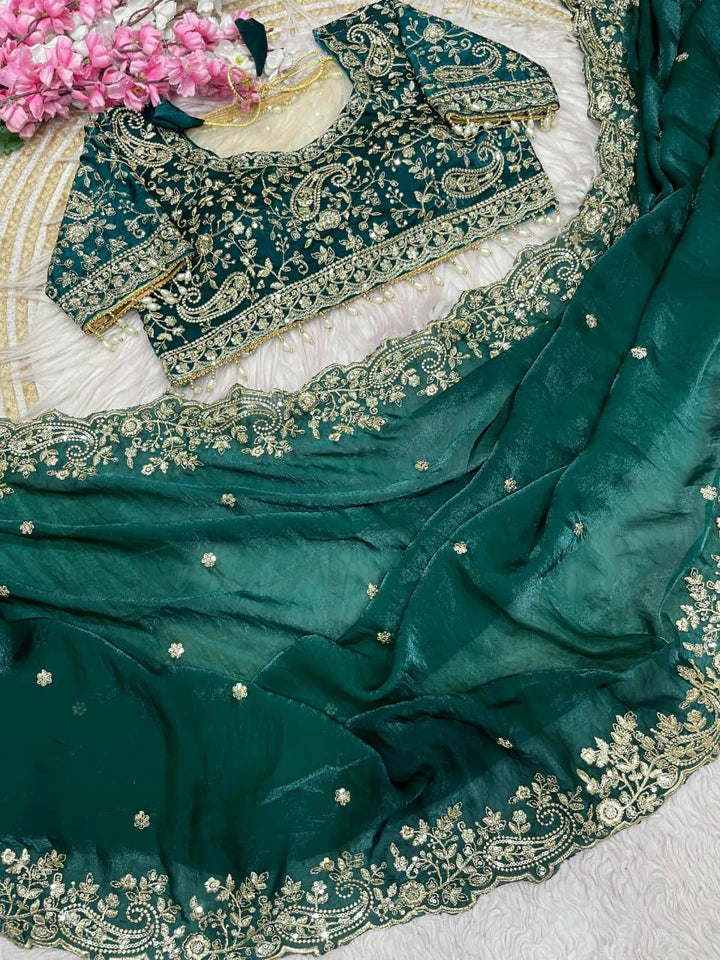 Handcrafted Saree with Heavy Embroidery on Blouse & Border