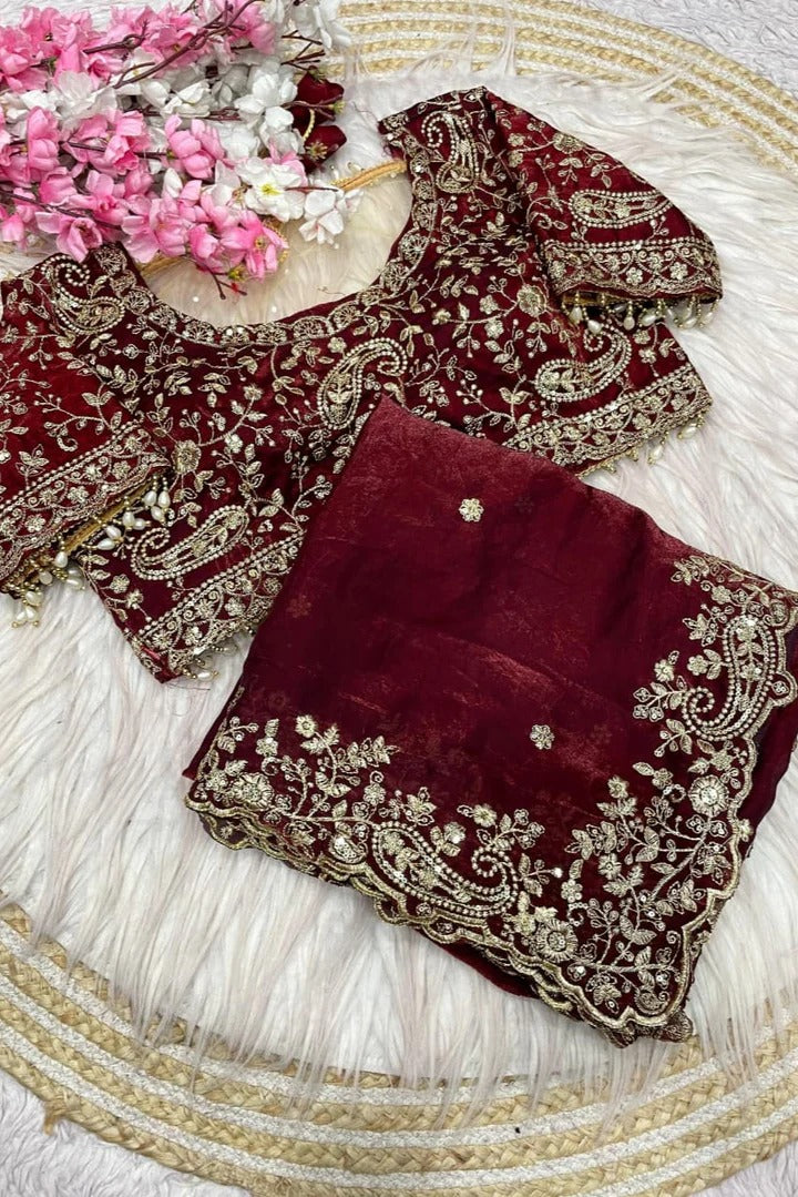 Handcrafted Saree with Heavy Embroidery on Blouse & Border