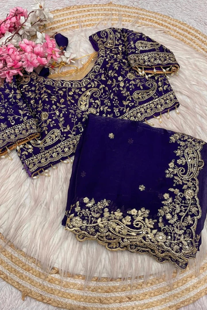Handcrafted Saree with Heavy Embroidery on Blouse & Border