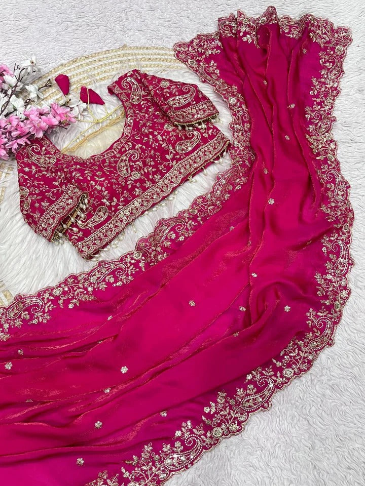 Handcrafted Saree with Heavy Embroidery on Blouse & Border