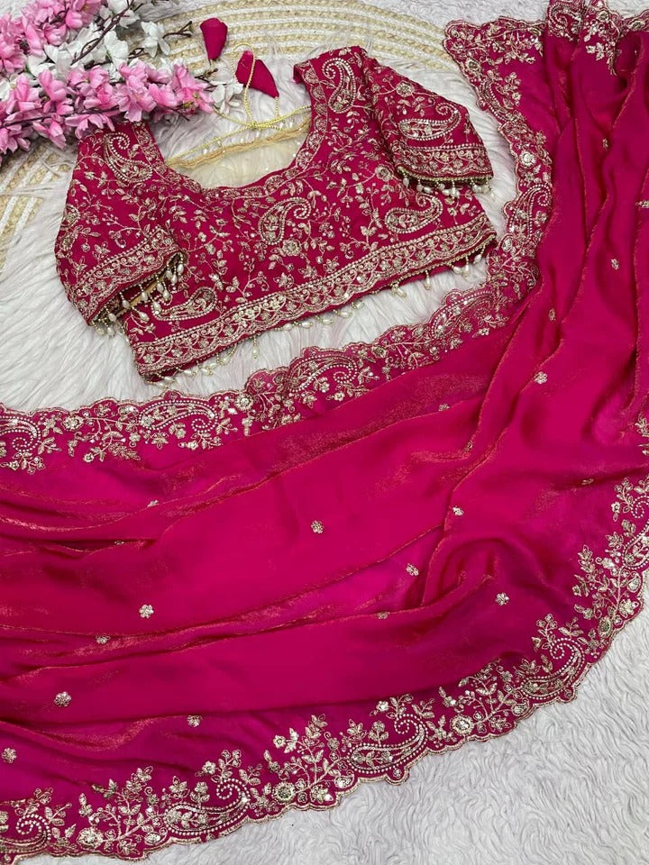 Handcrafted Saree with Heavy Embroidery on Blouse & Border