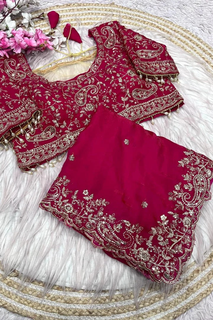 Handcrafted Saree with Heavy Embroidery on Blouse & Border