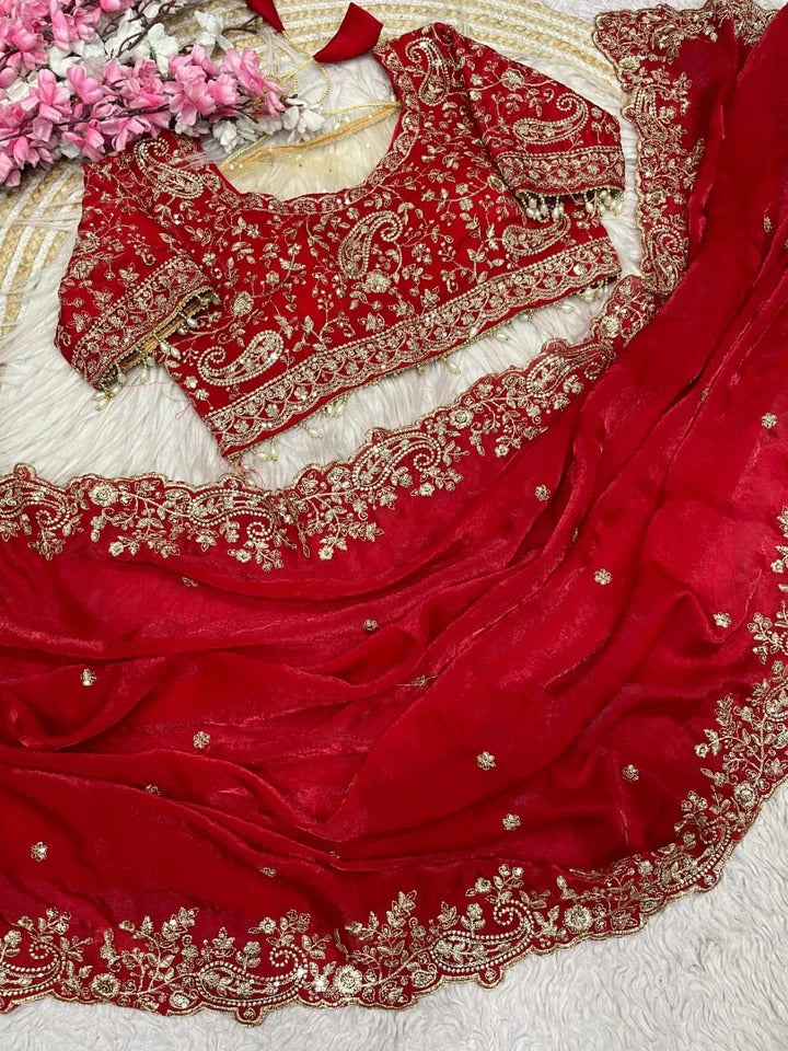 Handcrafted Saree with Heavy Embroidery on Blouse & Border