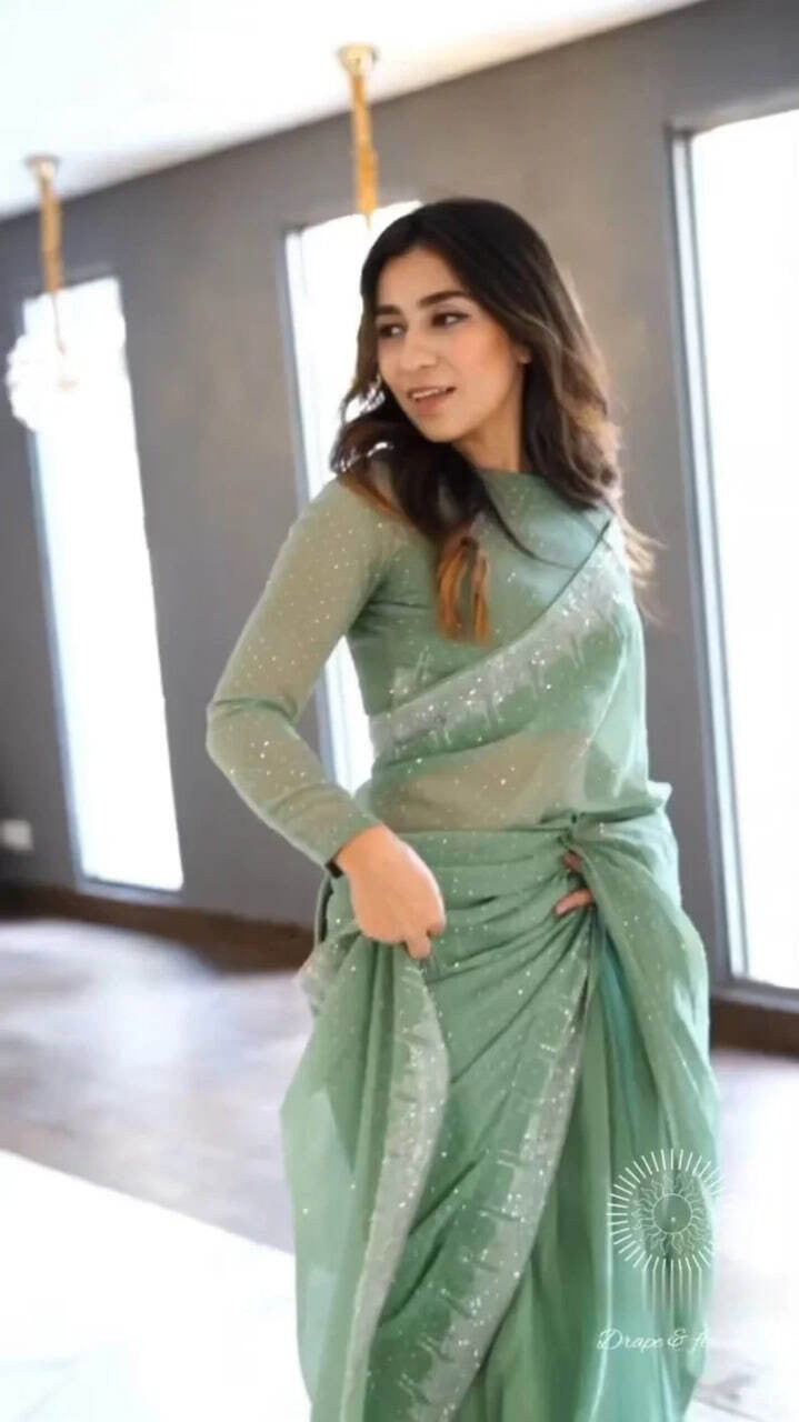 Sea Green Sequin & Thread Embroidered Saree – Avirat Designer Studio