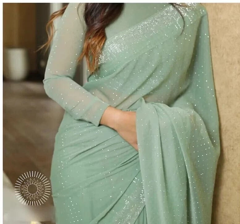 Sea Green Sequin & Thread Embroidered Saree – Avirat Designer Studio