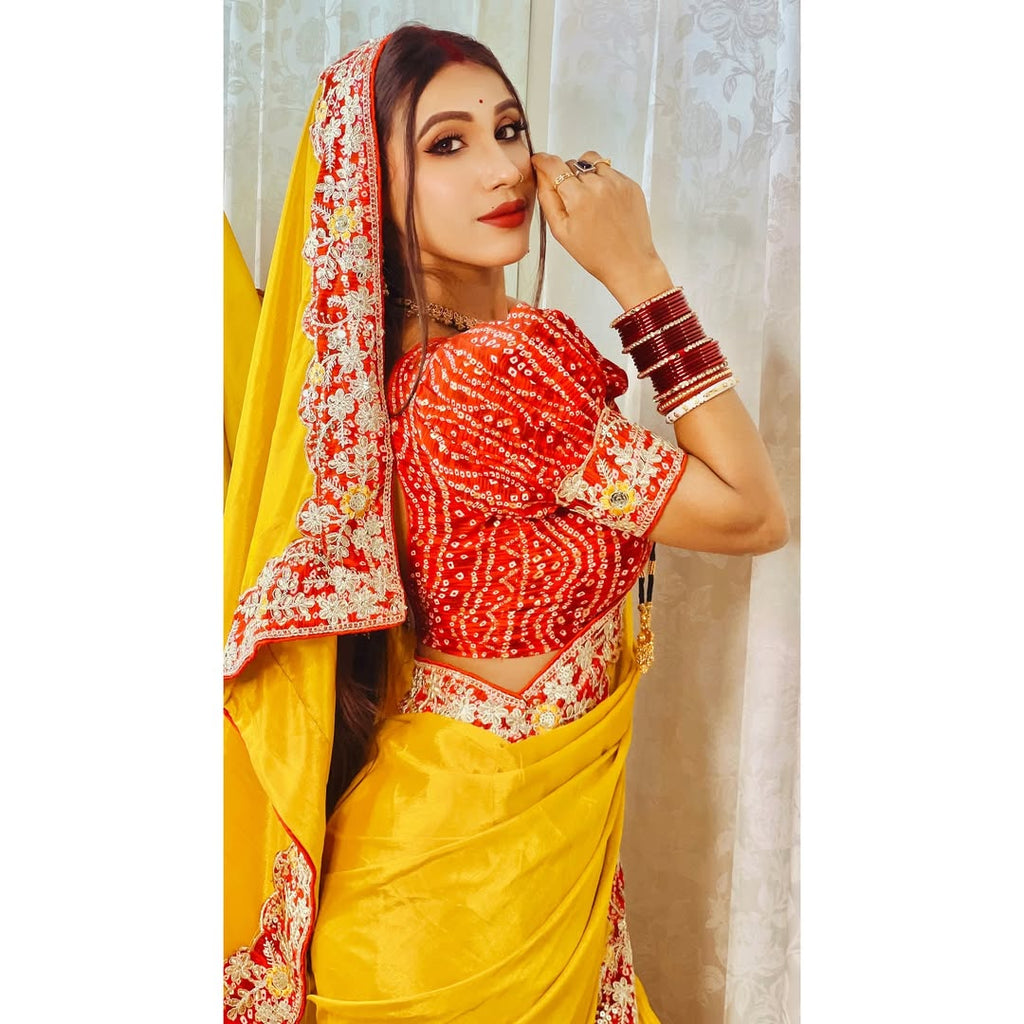 Intricate Gold Zari Motifs and Embroidered Lace Border - Yellow