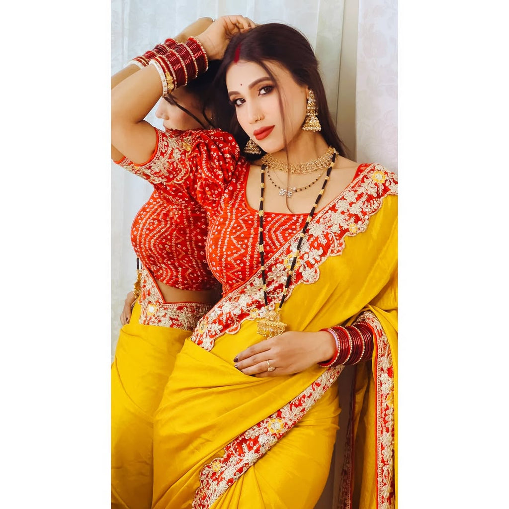 G-Intricate Gold Zari Motifs and Embroidered Lace Border