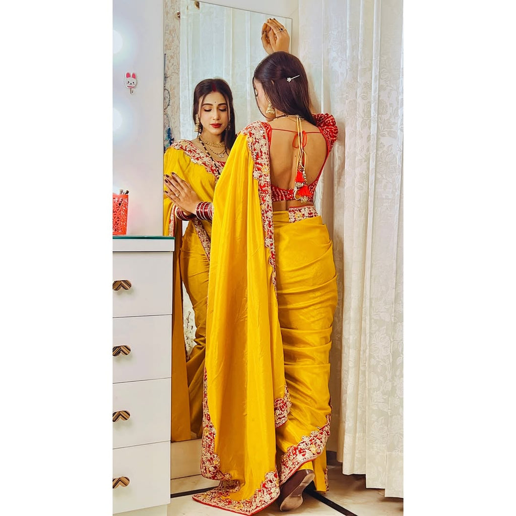 G-Intricate Gold Zari Motifs and Embroidered Lace Border